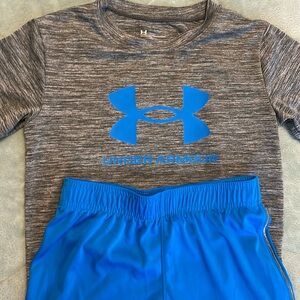 Youth Boys Under Armour Tee Shorts Set 7 Electric Blue Gray